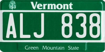 VT license plate ALJ838