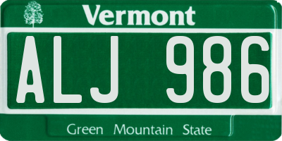 VT license plate ALJ986
