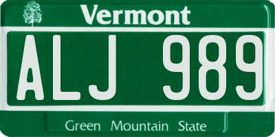VT license plate ALJ989