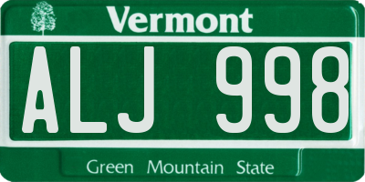 VT license plate ALJ998