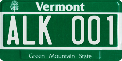 VT license plate ALK001