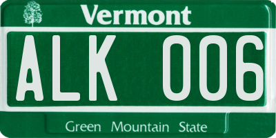 VT license plate ALK006
