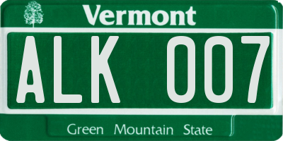 VT license plate ALK007