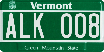 VT license plate ALK008