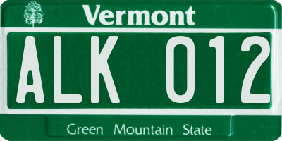 VT license plate ALK012