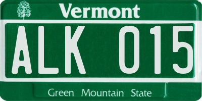 VT license plate ALK015