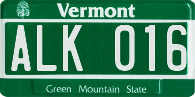 VT license plate ALK016