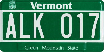 VT license plate ALK017