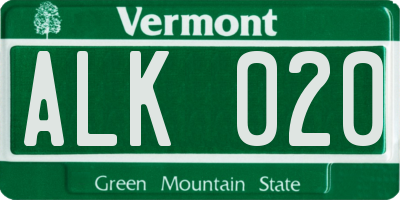 VT license plate ALK020