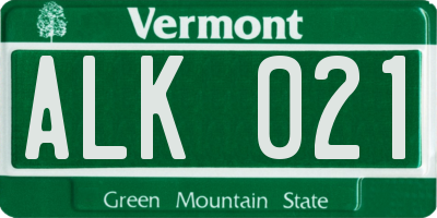 VT license plate ALK021