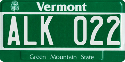 VT license plate ALK022