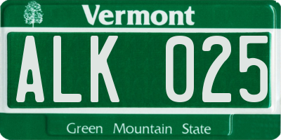 VT license plate ALK025