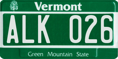 VT license plate ALK026