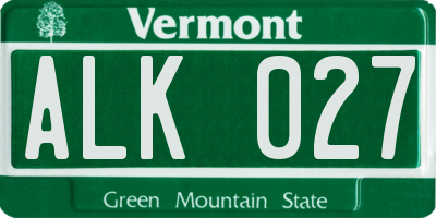 VT license plate ALK027