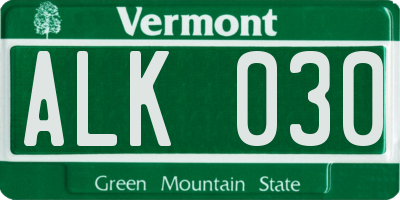 VT license plate ALK030