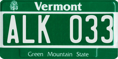 VT license plate ALK033