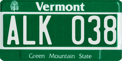 VT license plate ALK038