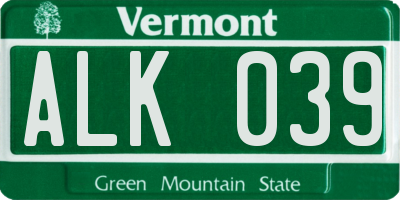 VT license plate ALK039