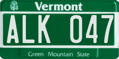 VT license plate ALK047
