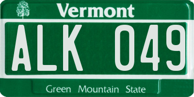VT license plate ALK049