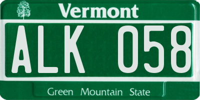 VT license plate ALK058