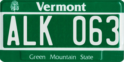 VT license plate ALK063