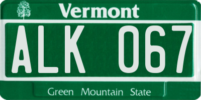 VT license plate ALK067