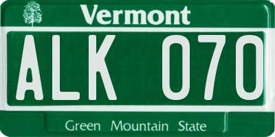 VT license plate ALK070