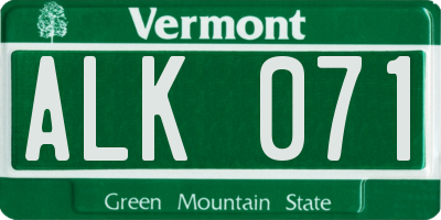 VT license plate ALK071