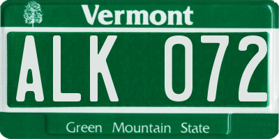 VT license plate ALK072
