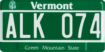 VT license plate ALK074