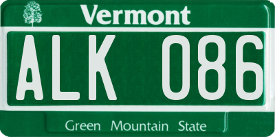 VT license plate ALK086