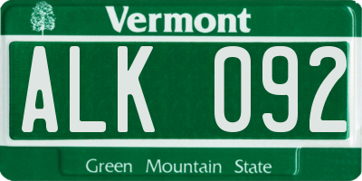 VT license plate ALK092