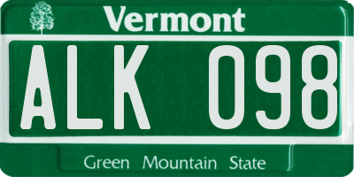 VT license plate ALK098