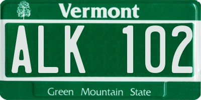 VT license plate ALK102