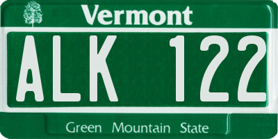 VT license plate ALK122