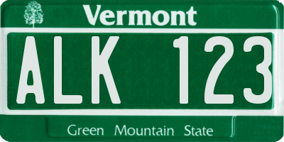 VT license plate ALK123