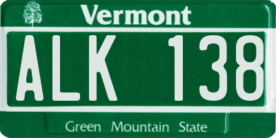 VT license plate ALK138