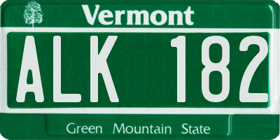 VT license plate ALK182