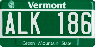 VT license plate ALK186
