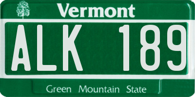 VT license plate ALK189