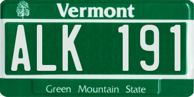 VT license plate ALK191
