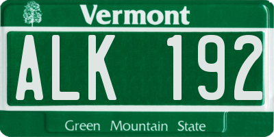 VT license plate ALK192