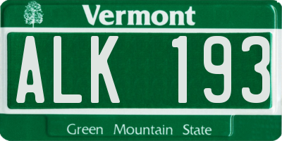 VT license plate ALK193