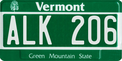 VT license plate ALK206