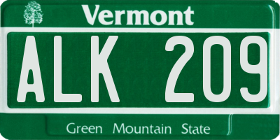 VT license plate ALK209