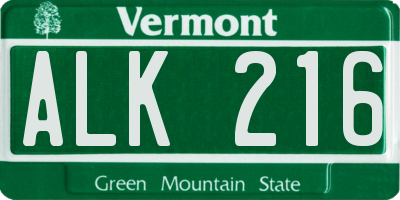 VT license plate ALK216