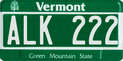 VT license plate ALK222