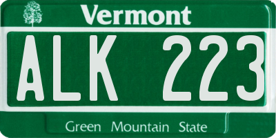 VT license plate ALK223