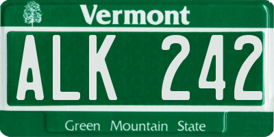 VT license plate ALK242